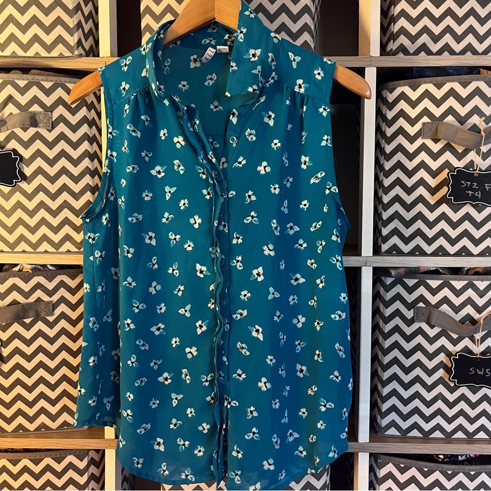 Elle Teal Floral Button Down Shirt